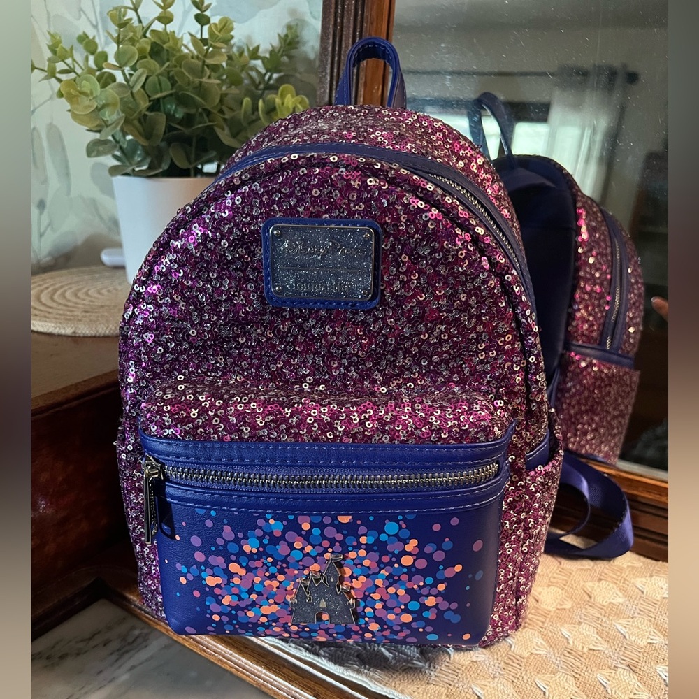 DISNEY x Loungefly Confetti Collection Classic Backpack Purple & Silver‎ Sequins
